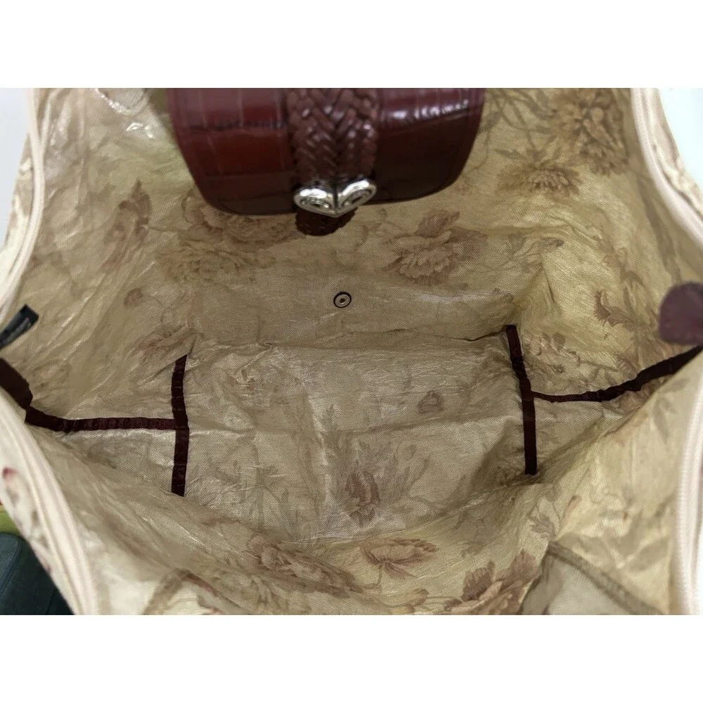 Brighton Floral Tapestry Tote Bag Brown Leather Croc Heart Charm Shoulder Purse